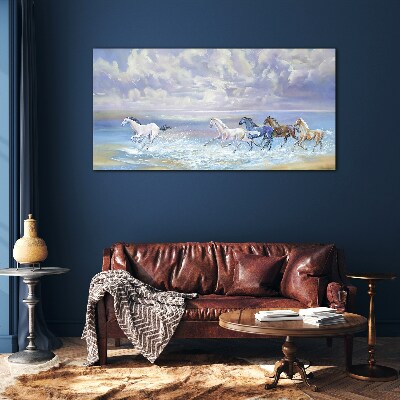 White horses on the run Glass art print