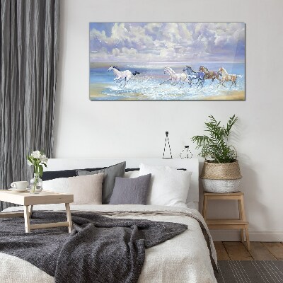 White horses on the run Glass art print