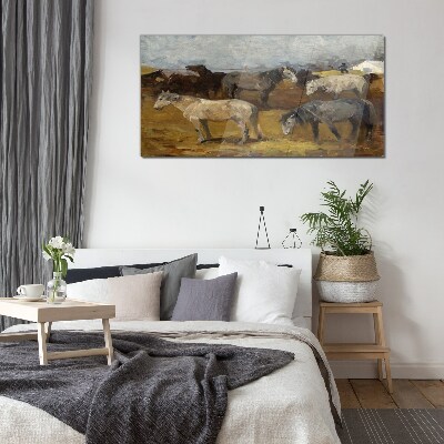 Pastoral landscape with horses Wall art on glass