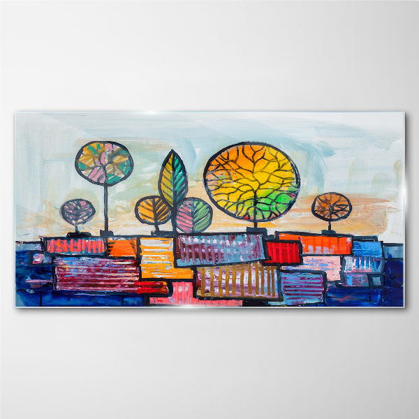 Colorful trees in an abstract landscape Glass art print