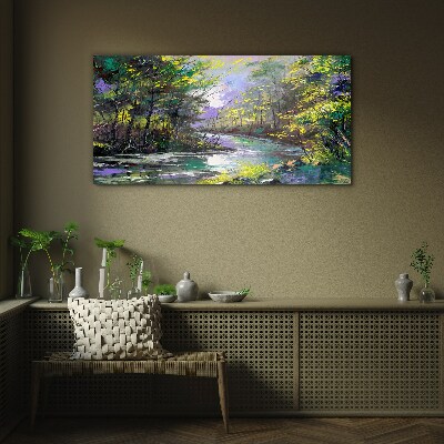 Painting tree forest river Glass Print