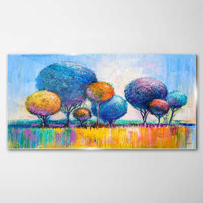 Colorful trees in the summer sun Wall art on glass