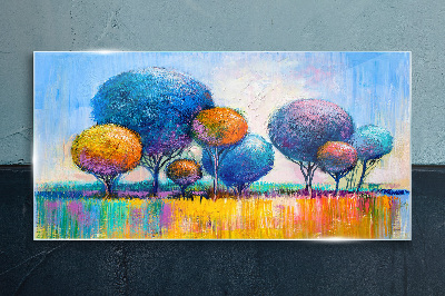 Colorful trees in the summer sun Wall art on glass