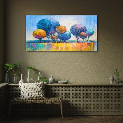 Colorful trees in the summer sun Wall art on glass