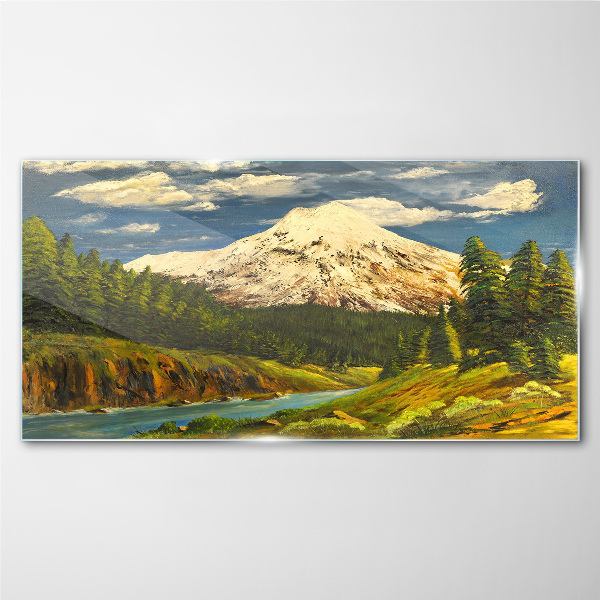 Mountain landscape with a river Glass art print
