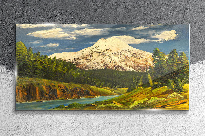 Mountain landscape with a river Glass art print