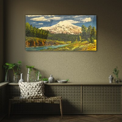 Mountain landscape with a river Glass art print