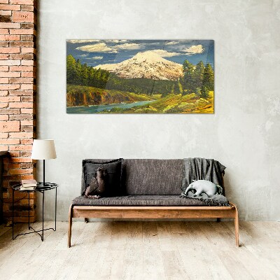 Mountain landscape with a river Glass art print