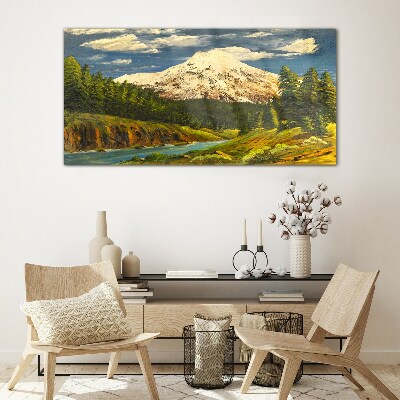 Mountain landscape with a river Glass art print