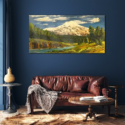 Mountain landscape with a river Glass art print