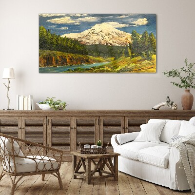 Mountain landscape with a river Glass art print