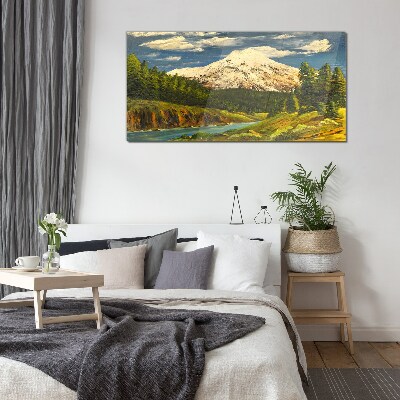 Mountain landscape with a river Glass art print