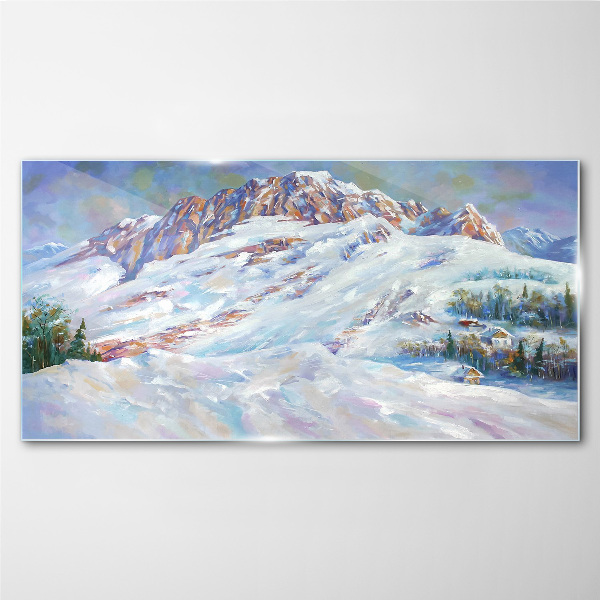 Winter mountain landscape Glass art print