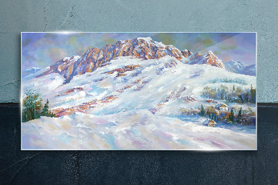 Winter mountain landscape Glass art print