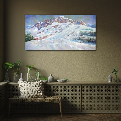 Winter mountain landscape Glass art print