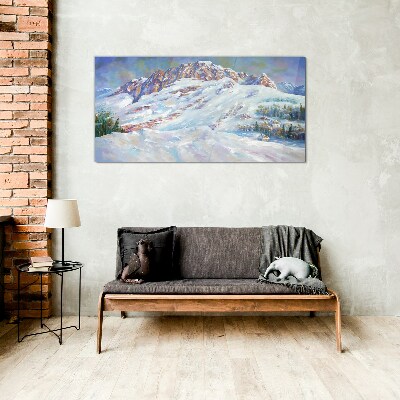 Winter mountain landscape Glass art print