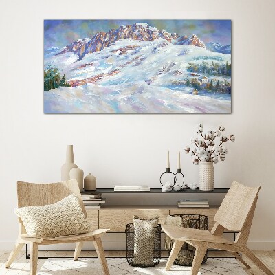 Winter mountain landscape Glass art print
