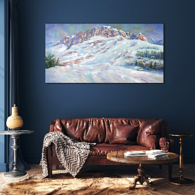 Winter mountain landscape Glass art print