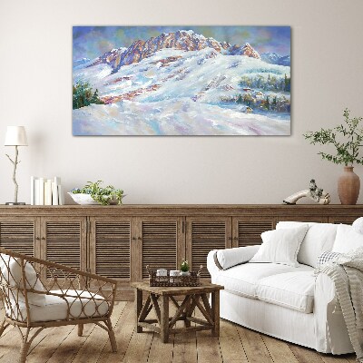Winter mountain landscape Glass art print
