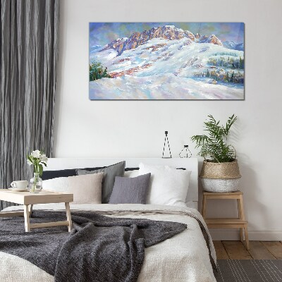 Winter mountain landscape Glass art print