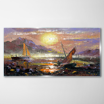 Painting boats Glass Print