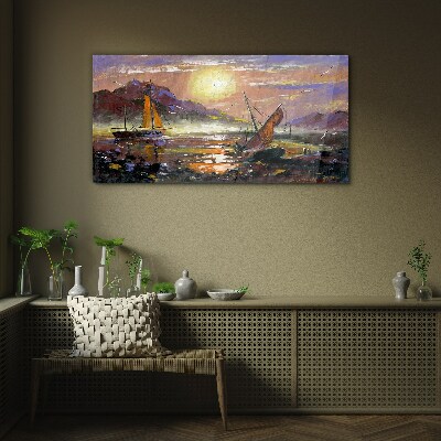 Sunset over the sea Glass art print
