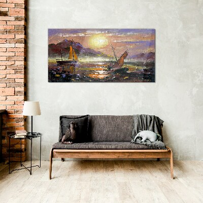 Sunset over the sea Glass art print