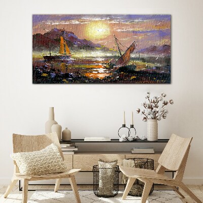 Sunset over the sea Glass art print
