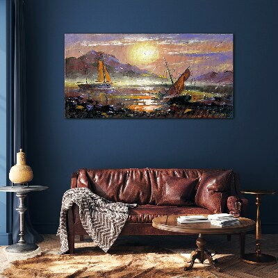 Painting boats Glass Print