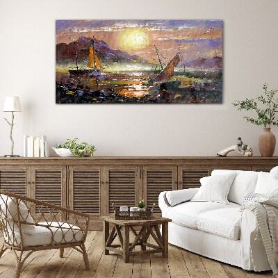 Painting boats Glass Print