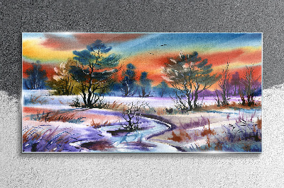 Painting winter trees Glass Print