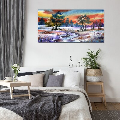 Painting winter trees Glass Print
