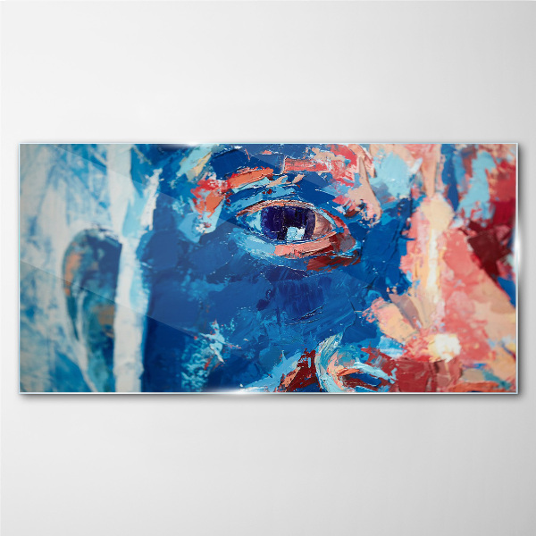 Intense Face in Blue Shades Glass art print