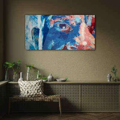 Intense Face in Blue Shades Glass art print