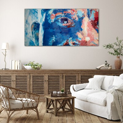 Intense Face in Blue Shades Glass art print