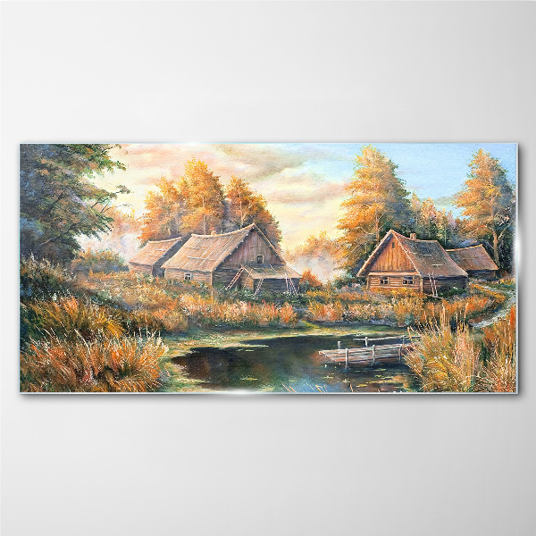 A peaceful rural landscape in the morning Glass art print