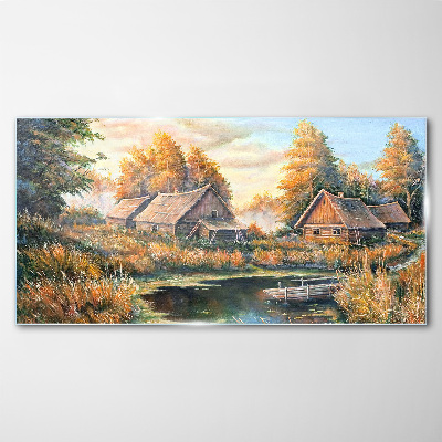 A peaceful rural landscape in the morning Glass art print