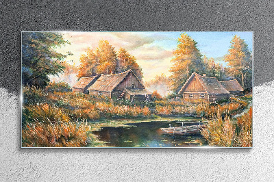 A peaceful rural landscape in the morning Glass art print