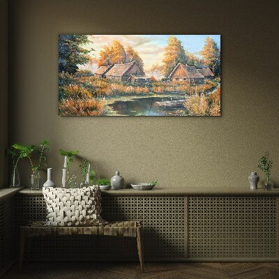 A peaceful rural landscape in the morning Glass art print