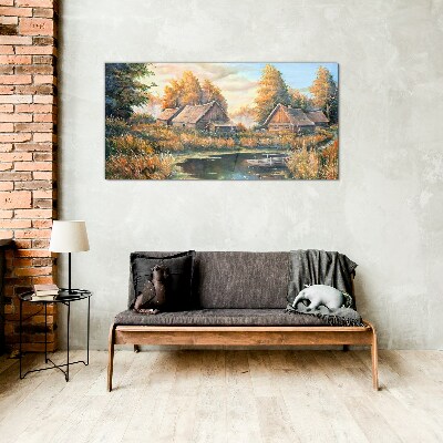 A peaceful rural landscape in the morning Glass art print