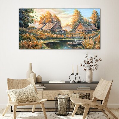 A peaceful rural landscape in the morning Glass art print