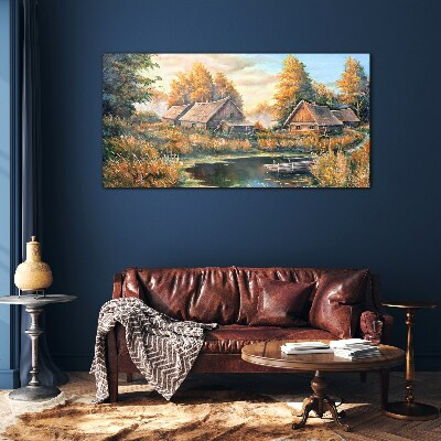 A peaceful rural landscape in the morning Glass art print