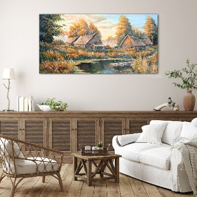 A peaceful rural landscape in the morning Glass art print