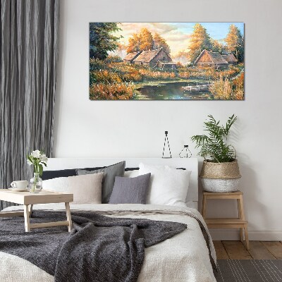 A peaceful rural landscape in the morning Glass art print