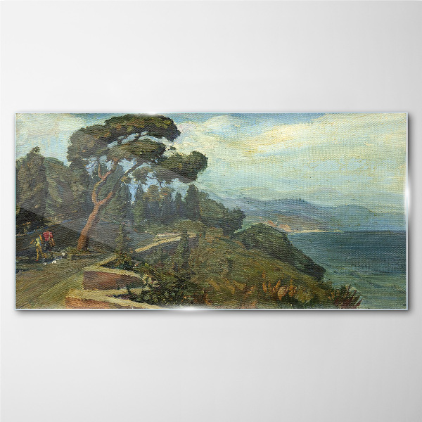 Seaside landscape with a tree Glass art print