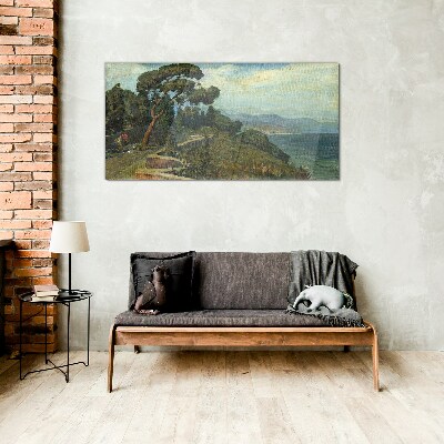 Seaside landscape with a tree Glass art print