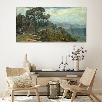 Seaside landscape with a tree Glass art print