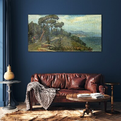Seaside landscape with a tree Glass art print
