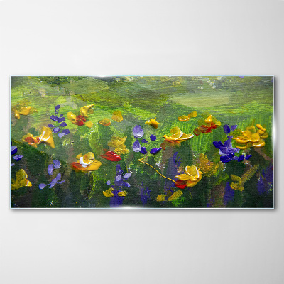 A floral landscape in spring colors Wall art on glass