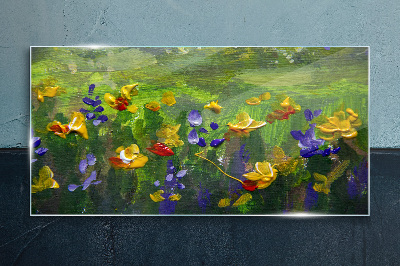 A floral landscape in spring colors Wall art on glass